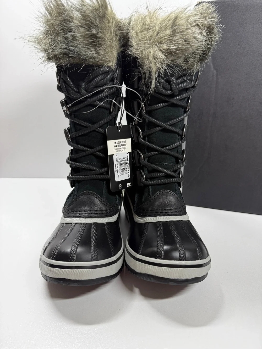 Sorel Joan of Arctic Black Suede Leather Faux Fur Collar Tall Winter Boots Size6